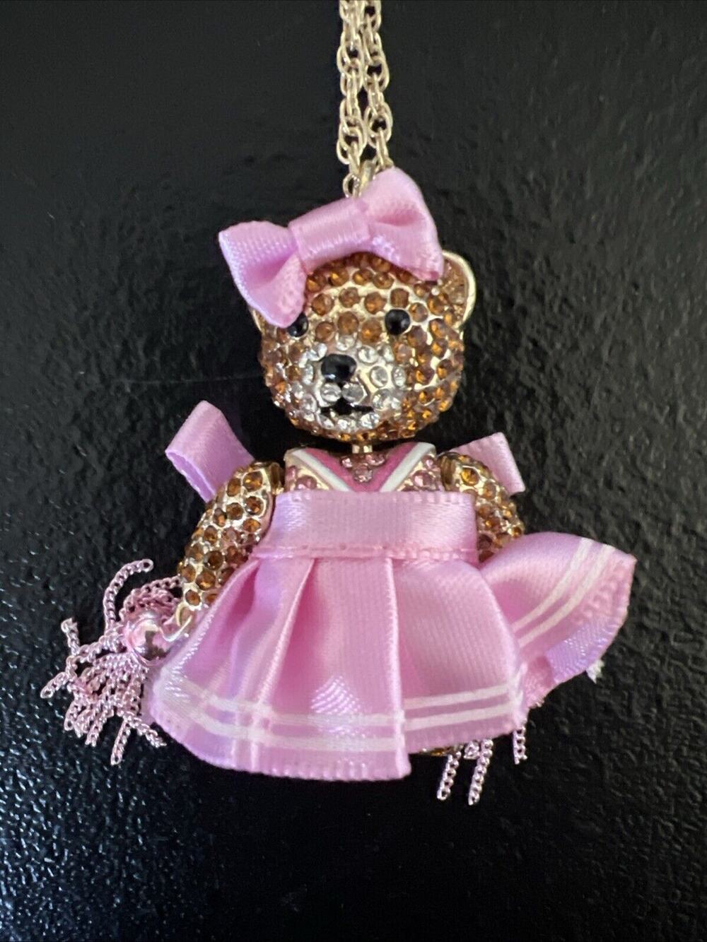 Betsey Johnson Cheerleader Bear Long Pendant Necklace 3D NEW
